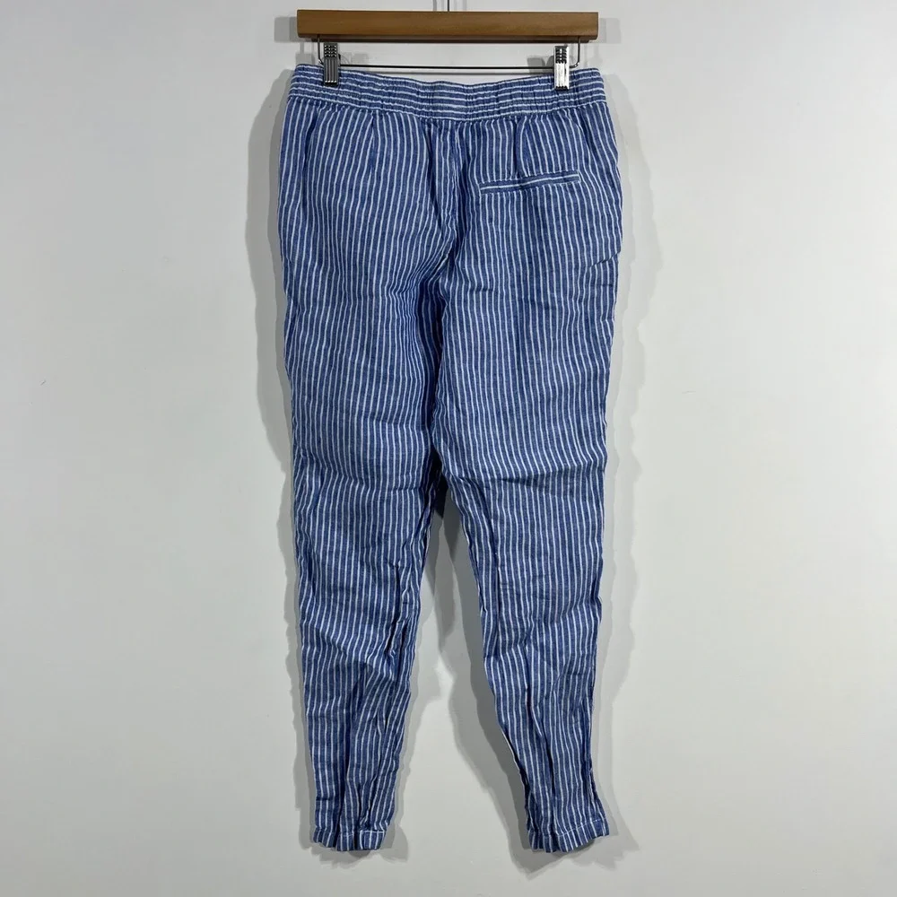 HM Fisherman Euro Summer Striped 100% Linen Drawstring Pants Women 6 Preppy Boho
